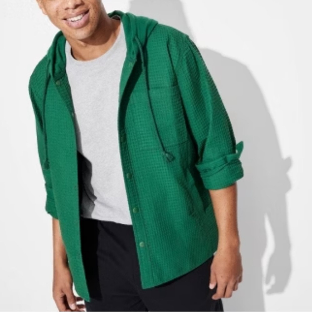 Original‎ Use Mens size Large Kelly Green Teal Waffle Knit button down hoodie